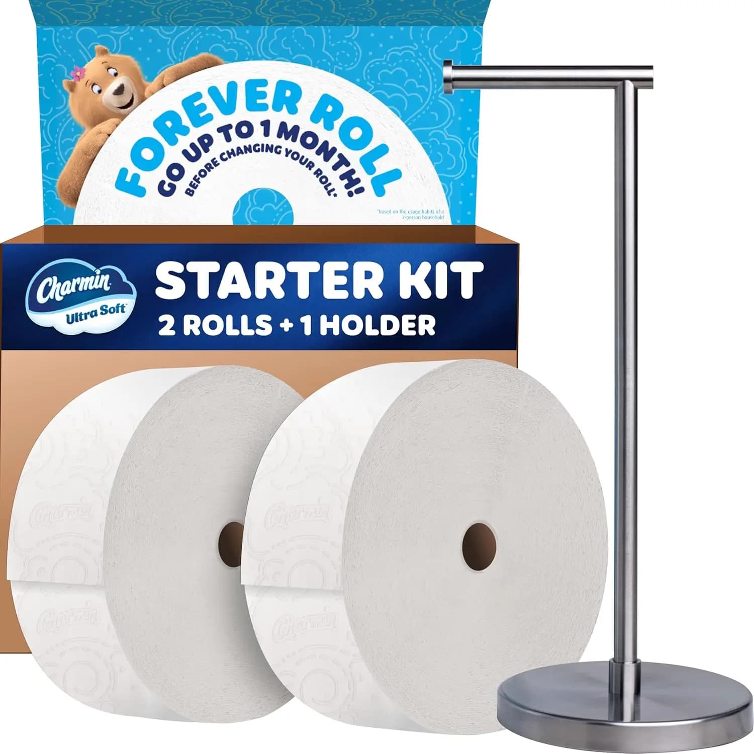 Carta Igienica Ultra Morbida, Kit Iniziale Forever Roll con Portarotolo, 2 Rotoli di Carta da Bagno a 2 Veli per una Pulizia Delicata