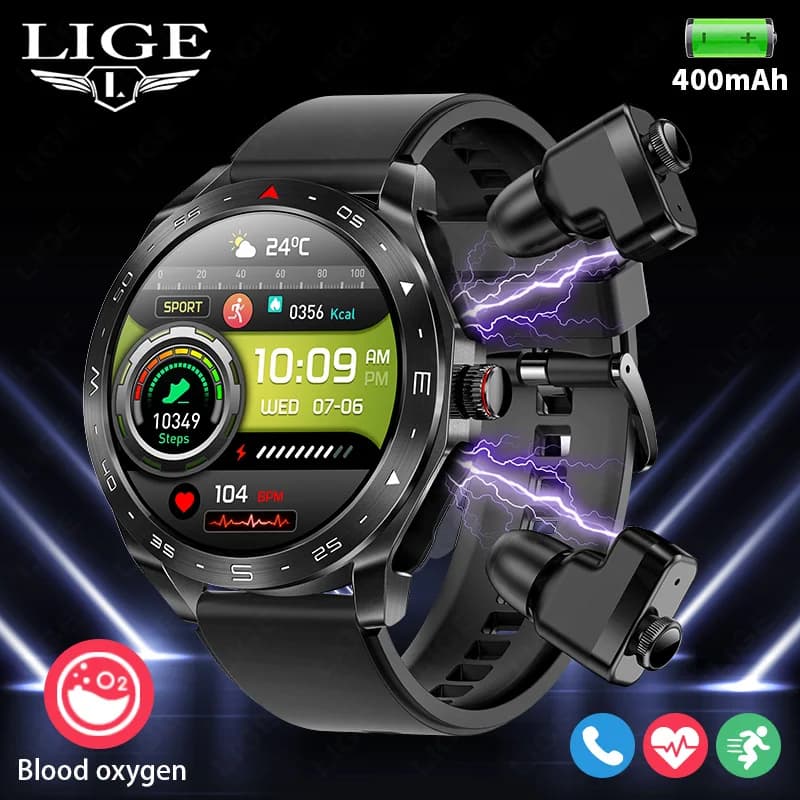 LIGE with Bluetooth Headset Headset Smartwatch Woman Speaker Tracker Music Sports Watch Smart Waterproof Screen AMOLED