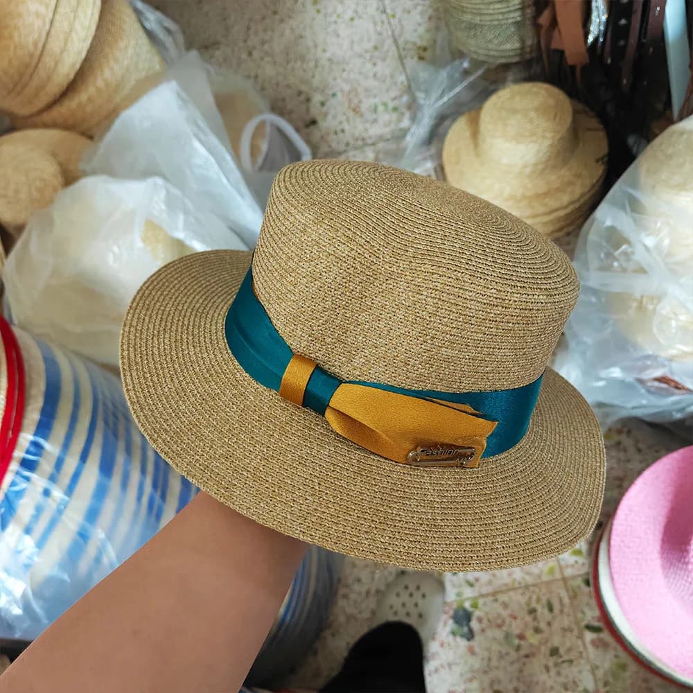 1 pz Cappello Estivo da Donna di Lusso Elegante in Paglia, Modello Boater a Tesa Larga, Pieghevole, Intrecciato a Mano, Cappello da Sole Panama Fedora