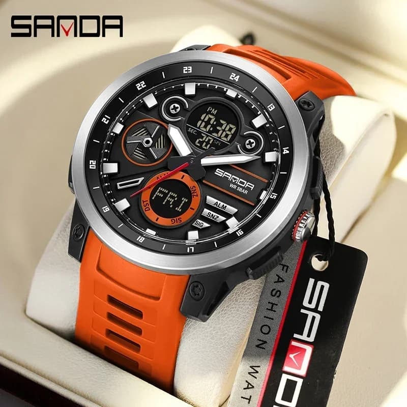 SANDA nuovi orologi elettronici digitali da uomo sportivi multifunzionali impermeabili LED doppio display dell'ora orologio da polso al quarzo da uomo di moda