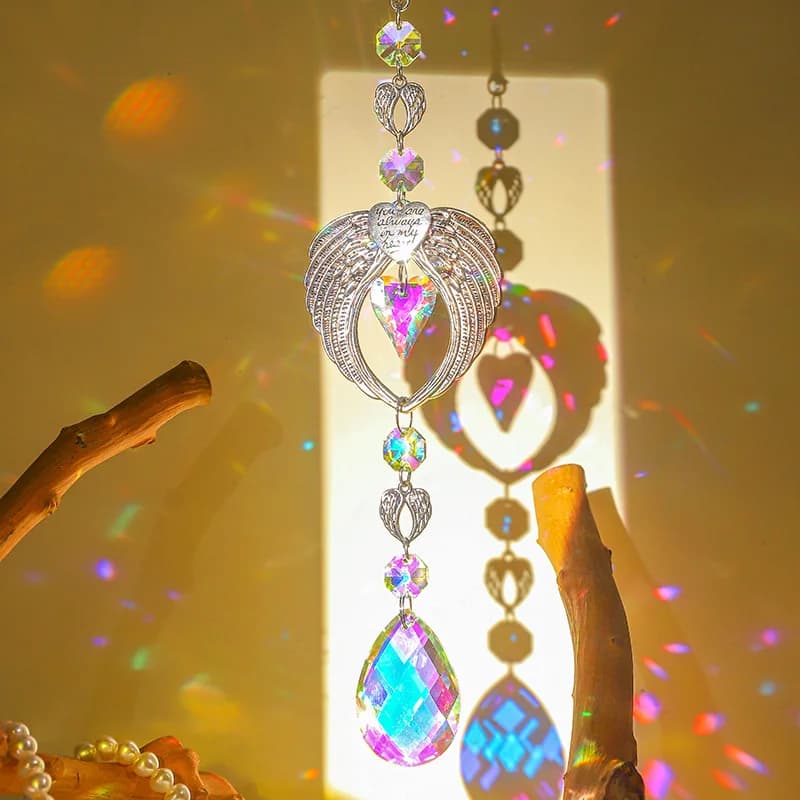 Sun Catcher Dream Catcher Pendant Angel wings alloy hanging decoration crystal hanging decoration glass prism wind chime hanging