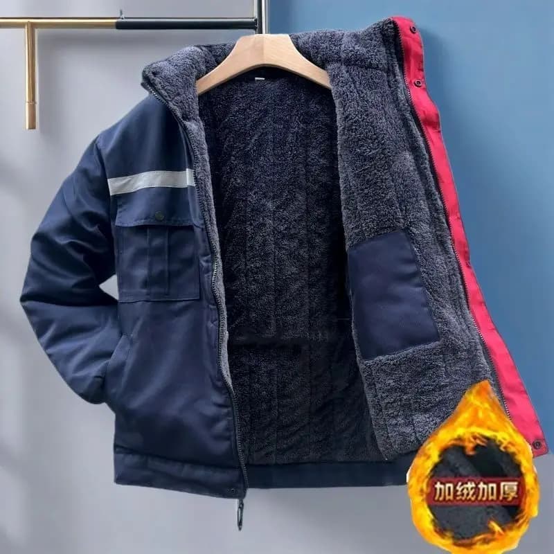Thickened Fleece Lined Cotton Jacket Winter Workwear Warmth Retention Automobile Repairing Protective Coat Polyester Fiber