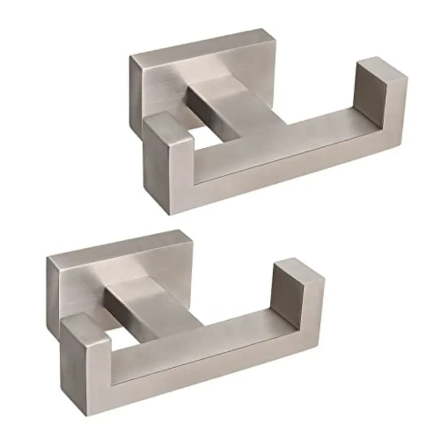 Bath Double Towel Hook- SUS304 Stainless Steel Square Robe Towel Holder, Heavy Duty Rustproof Double Coat Hook for Bathroom Liv