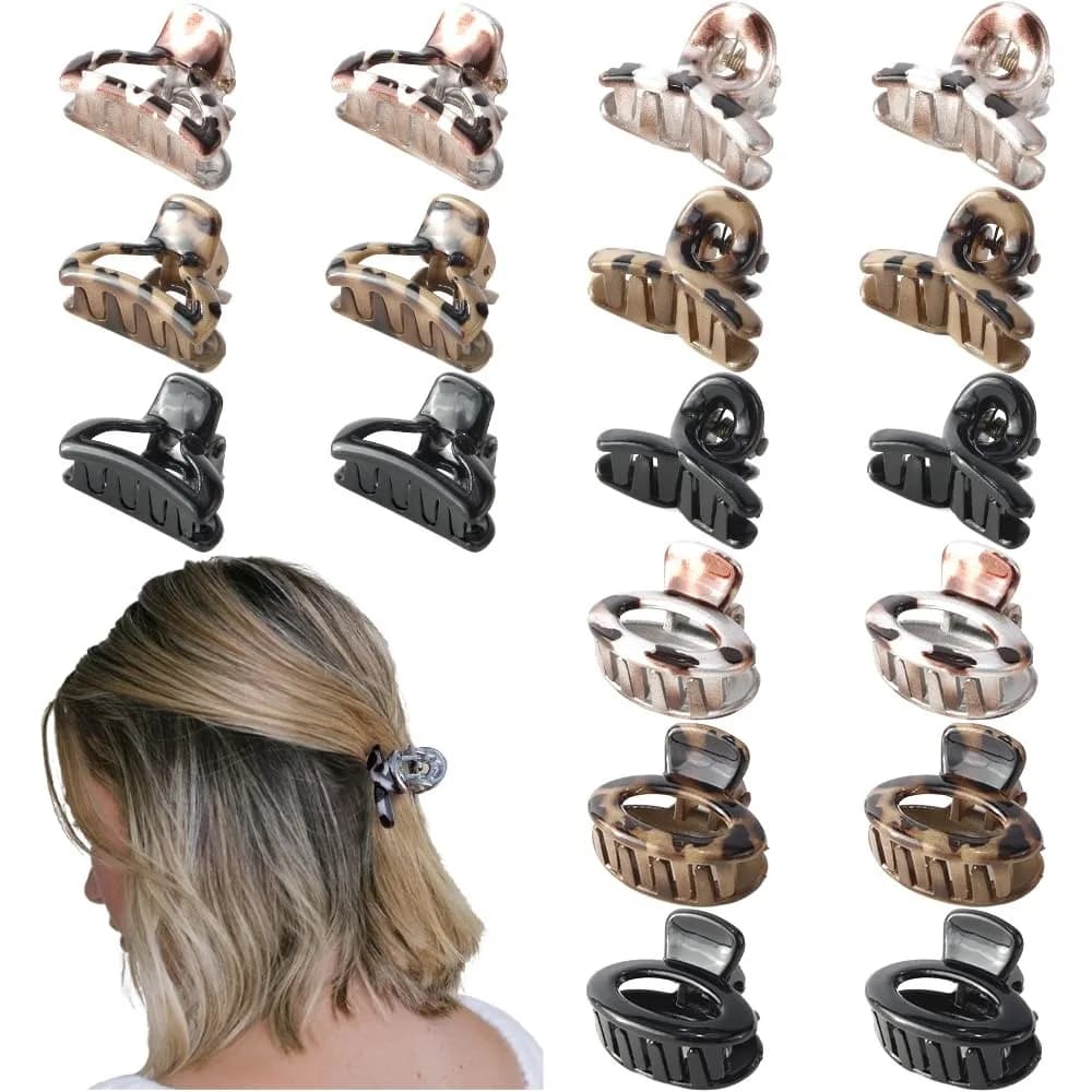 18PCS Mini Hair Clips for Women & Girls, 0.98" Claw Clips for Thin to Thick Hair, No-slip Jaw Clips, 3 Fashionable Styles