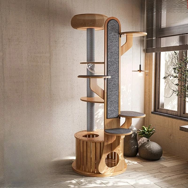 Tiragraffi per gatti a forma di cactus, cuccia per gatti, albero per gatti integrato verticale, non occupa molto spazio, capsula in gomma, legno massello