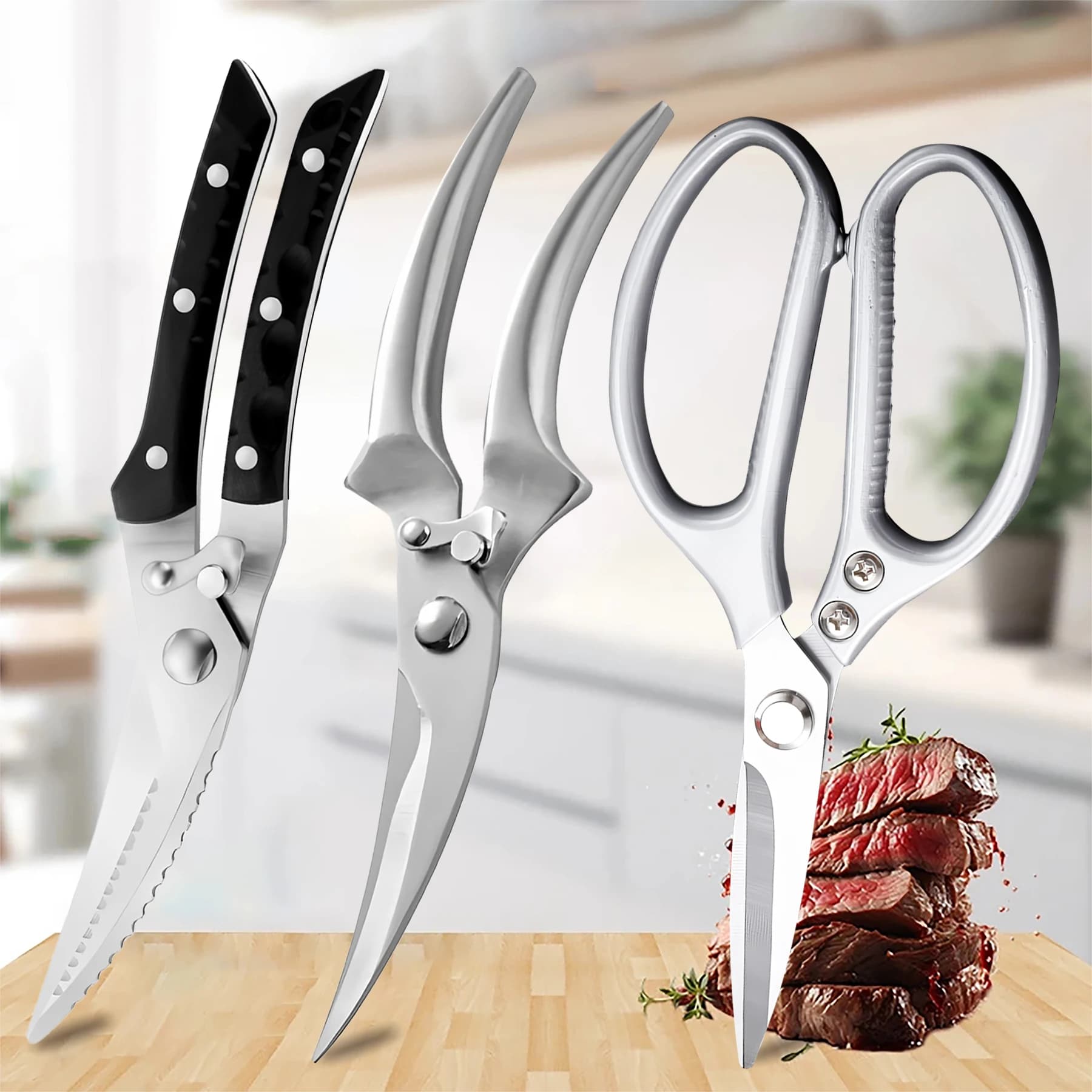 1PC，Multi-Functional Kitchen Scissors Chicken Bone Scissors Non-Slip Handle BBQ Scissors Cooking Scissors Scissors Tools