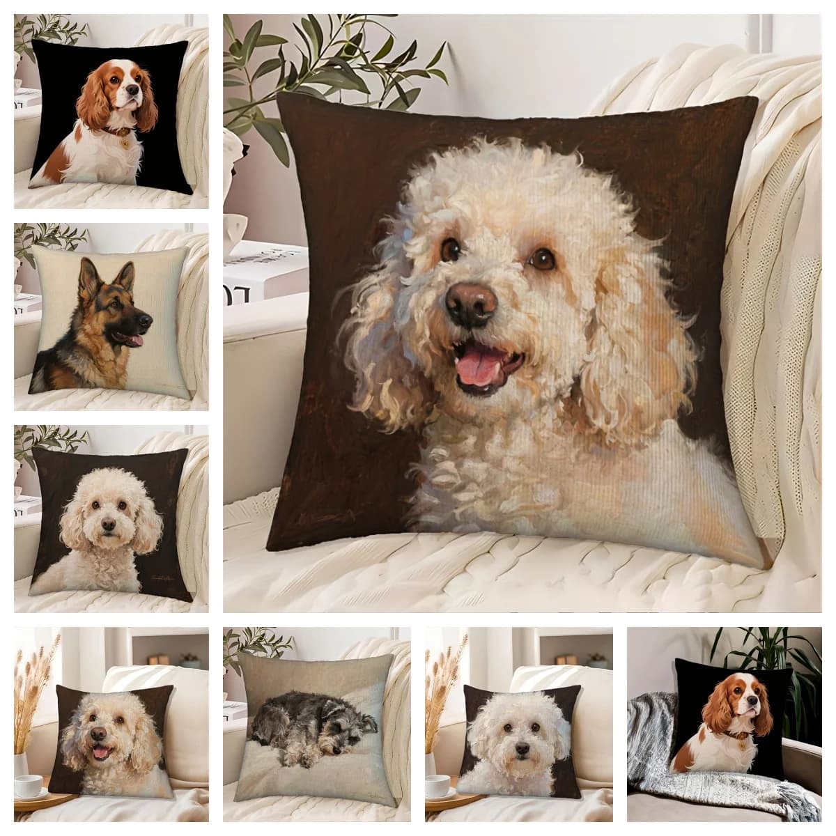 1pc Dog Lover Living Room Pillow Cover, Polyester 2D Double-Sided Print, Oil Painting Pet Cushion, Perfect Gift for Dog Owners &