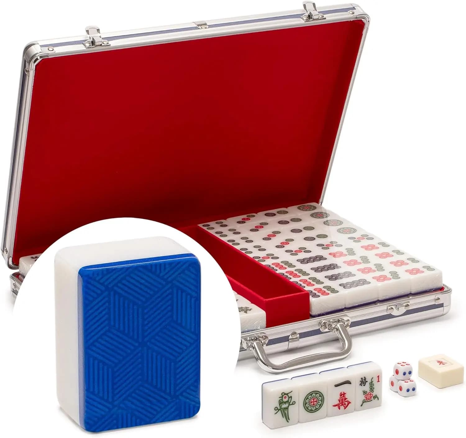 Set Mahjong Cinese 146 Tessere Grandi Valigetta in Alluminio Indicatore Vento Dadi Senza Numeri o Lettere Solo Gioco Tradizionale