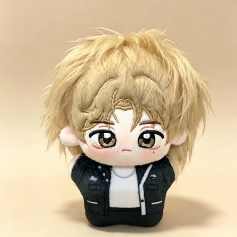Cai Xukun Nanchang Avia Mini Cotton Plush Doll Blonde Shaggy Hair Denim Jacket Chibi Soft Stuffed Keychain Pendant Gift for Fans