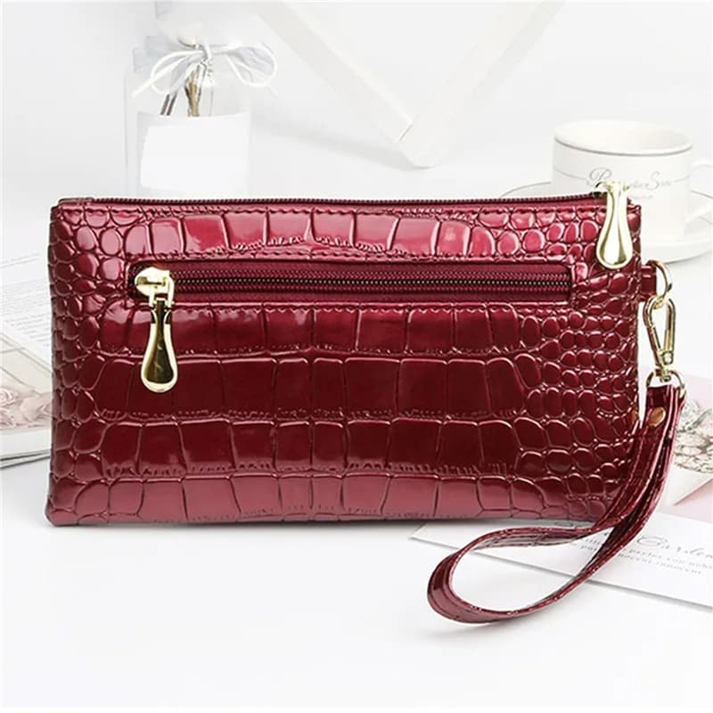 Portafogli da donna in pelle verniciata per il tempo libero borsa da donna con doppia cerniera a portafoglio con pochette