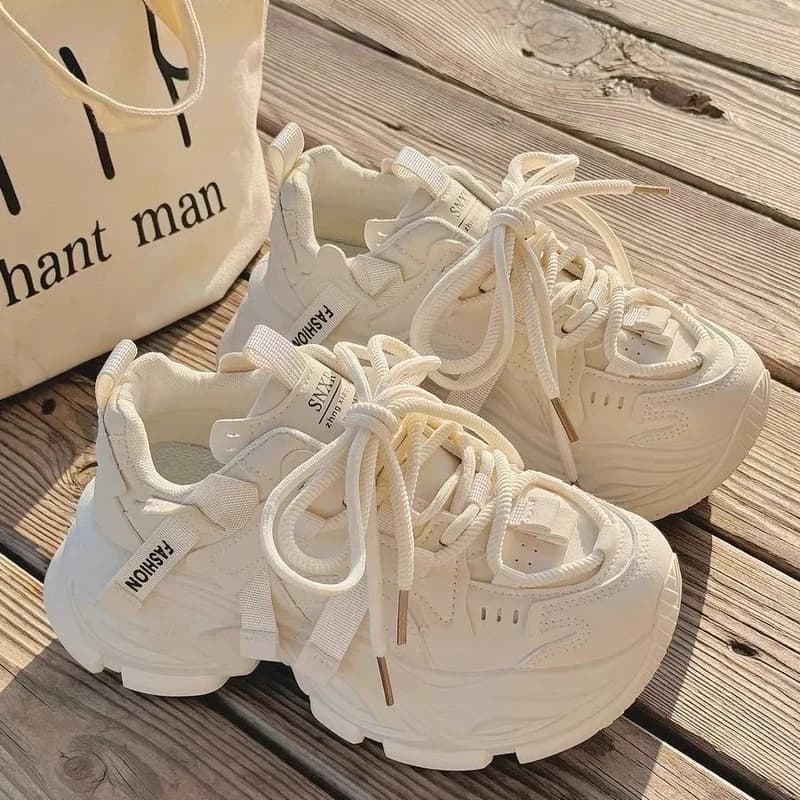 Women's Shoes New Fashion Luxury Breathable Non-slip Wear-resistant Outdoor Casual Chunky Lace-Up Thick Sole Sneakers