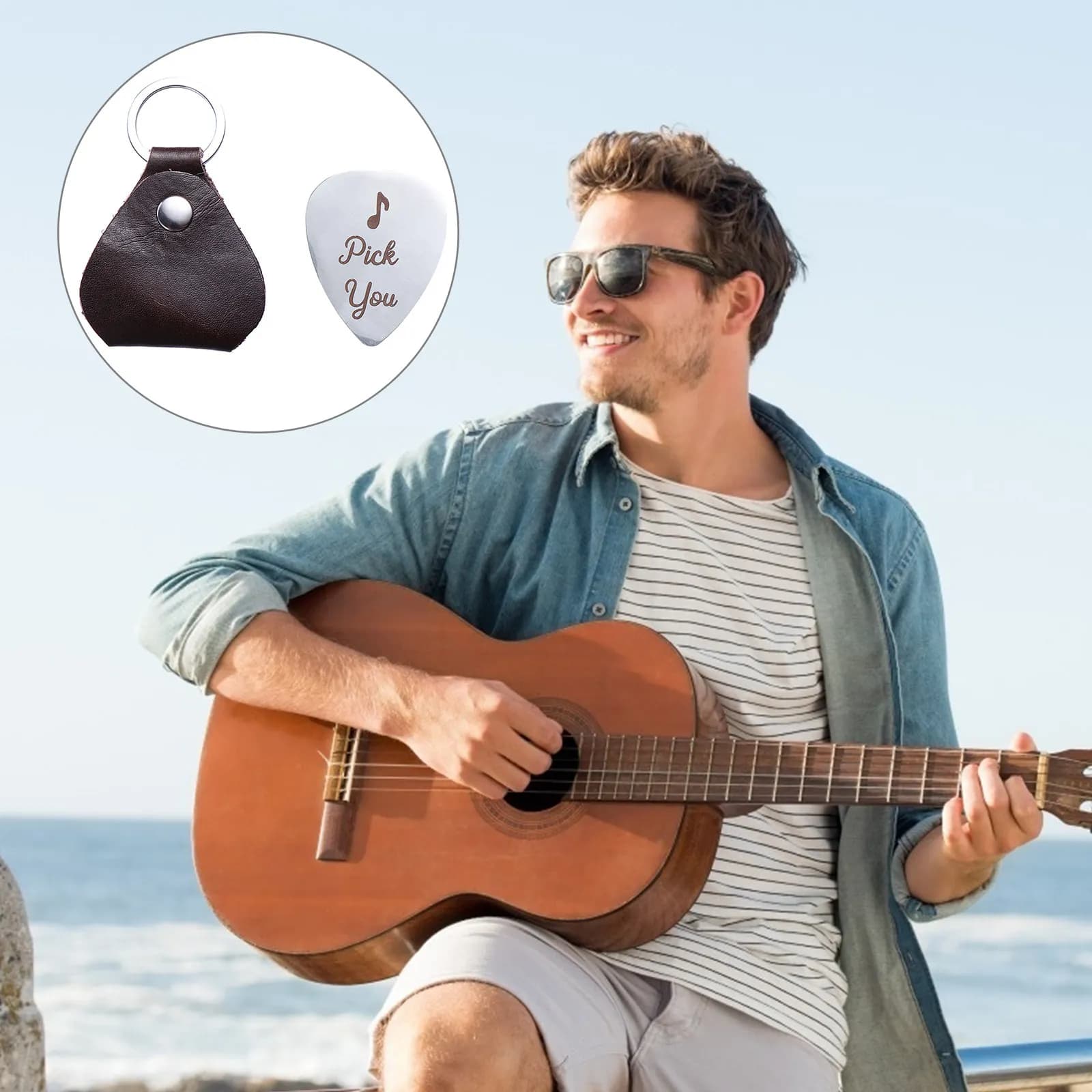 Set di 1 plettro in acciaio inossidabile per chitarra, basso, ukulele, comodo supporto per dito indice e pollice, regalo di San Valentino