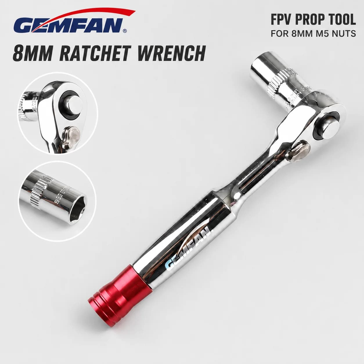 GEMFAN, 8mm Ratchet Socket Wrench FPV Propeller Tool M5 Motor Nut Removal 1/4 Inch Mini Prop Changing Tool for RC Quadcopter Use