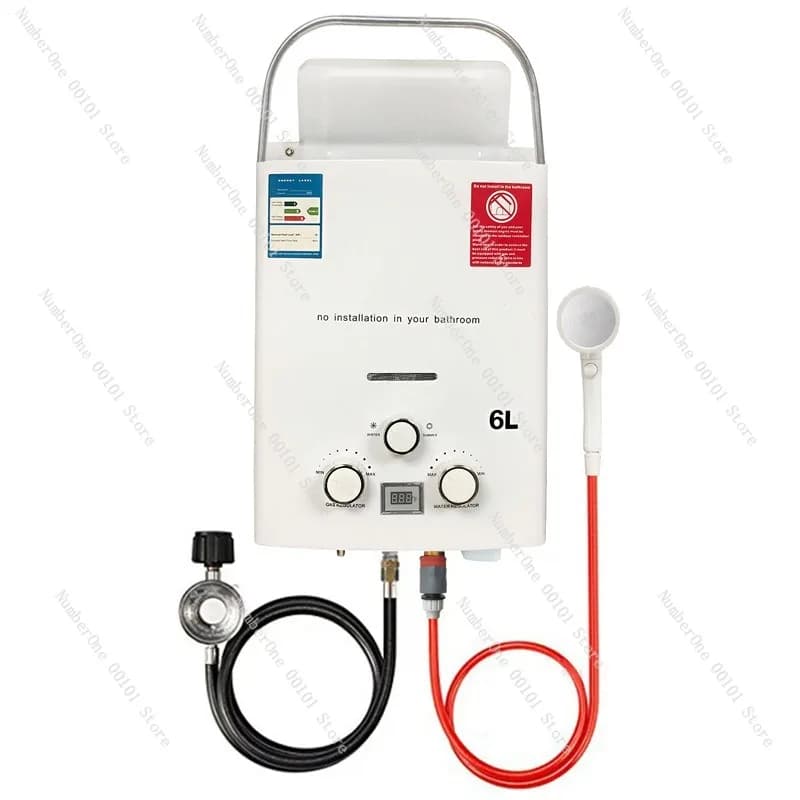 Scaldabagno Istantaneo a Gas Propano LPG 6L per Campeggio Esterno con Doccia, Riscaldatore d'Acqua Calda per Auto, Camion, Tenda