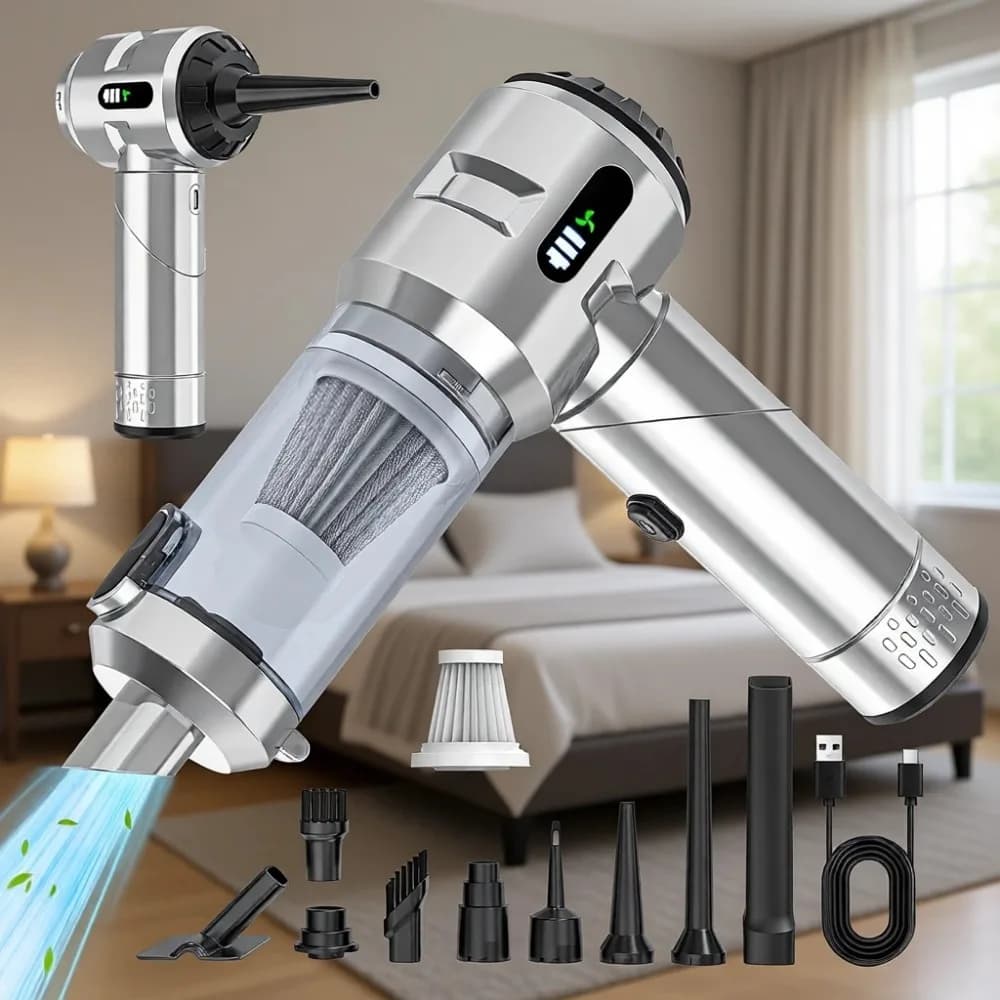 Mini Aspirapolvere Senza Fili Potenziato 25000PA con Aspirazione Ciclonica, Ricaricabile USB, Pieghevole, Portatile per Auto e Casa
