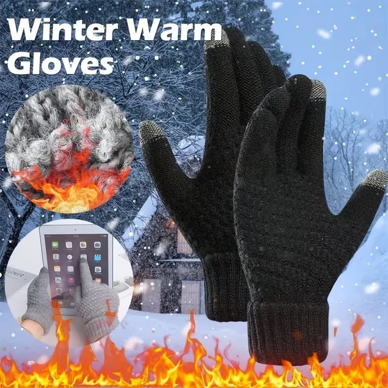 1-20Pairs Winter Touch Screen Gloves Thickened Warm Knit Gloves for Cycling Riding Anti Slip Fleece Lined for Students Men