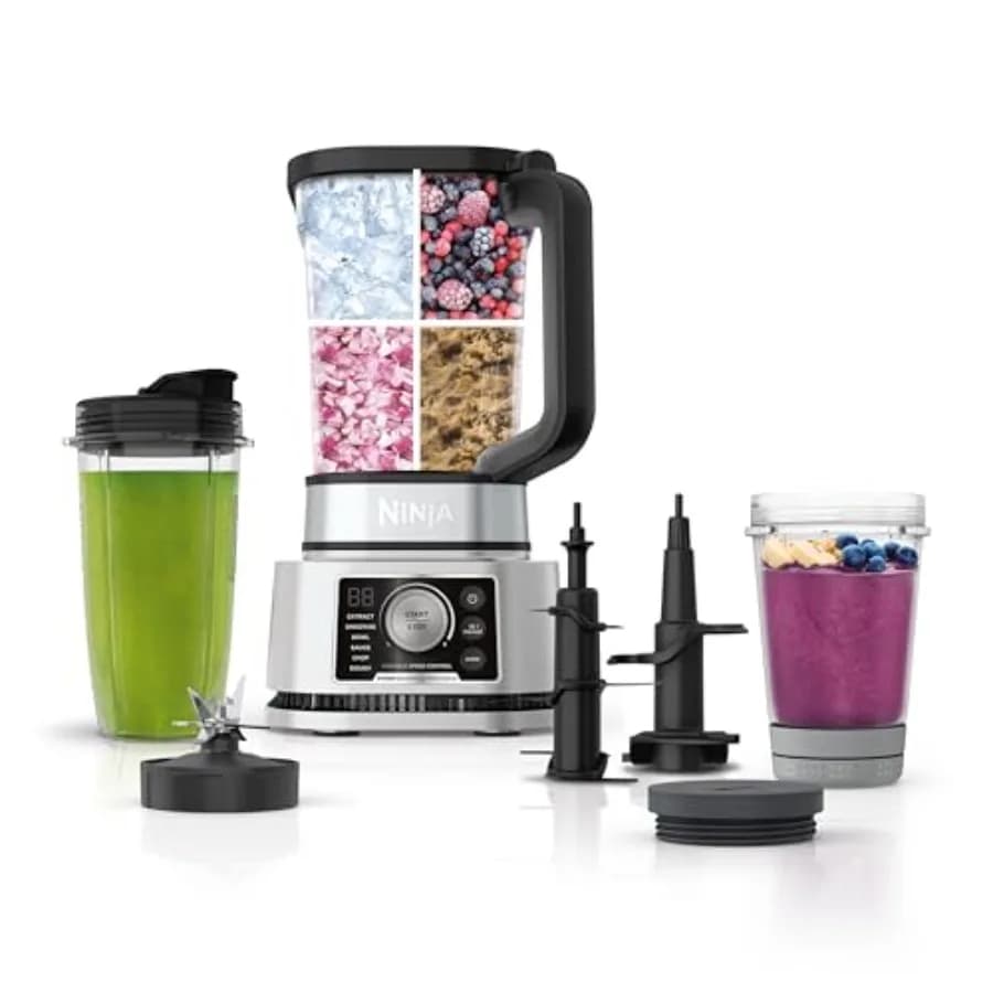 Frullatore per Cucina, Robot da Cucina Multifunzione, Sistema Combo per Smoothie, Estrattore di Nutrienti, 6 Funzioni per Ciotole, Spalmabili, Impasti, Frullati 72