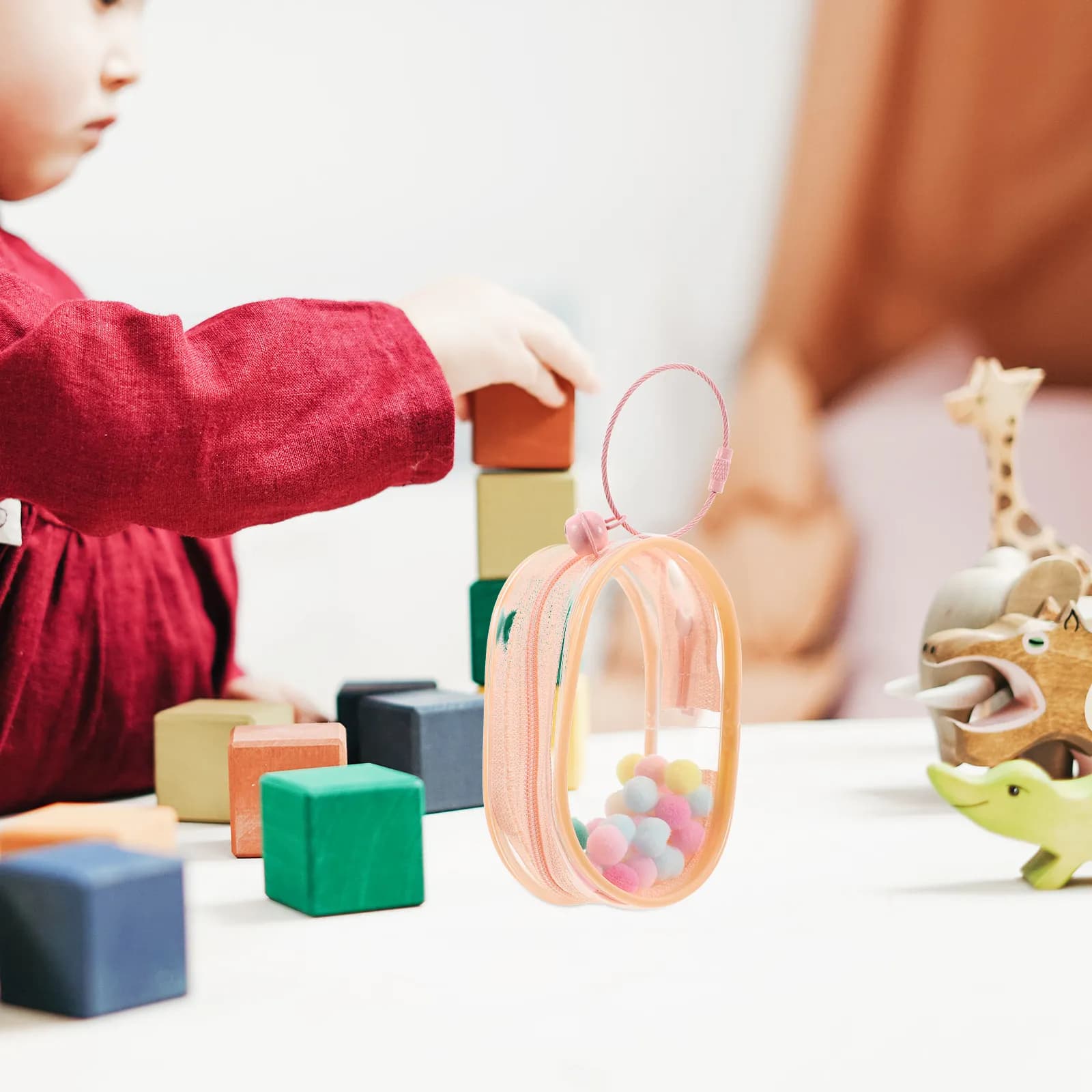 Borsa trasparente per esposizione oggetti, mini custodia in PVC ad alta trasparenza, custodia portatile da appendere per accessori e oggetti per bambine