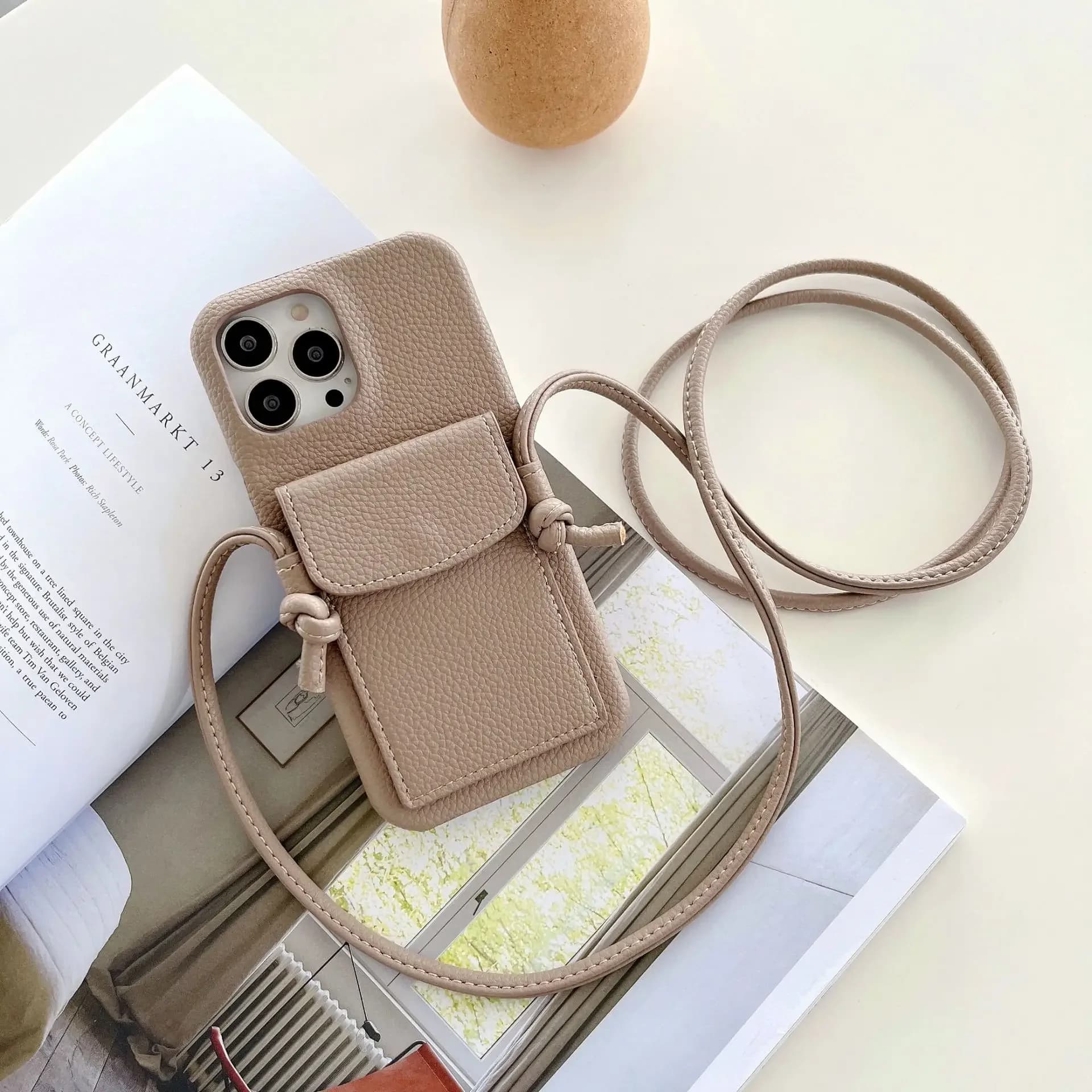 Lychee Pattern Leather Case For iPhone 17 16 15 14 13 12 11 Pro Max 13Mini Plus 17Air Crossbody Lanyard Wallet Card Holder Cover