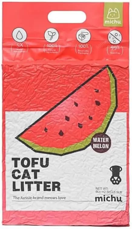 Lettiera per Gatti Naturale Agglomerante al Tofu, Facile da Pulire, 5.5lb/88oz, Profumo di Anguria, Confezione da 3