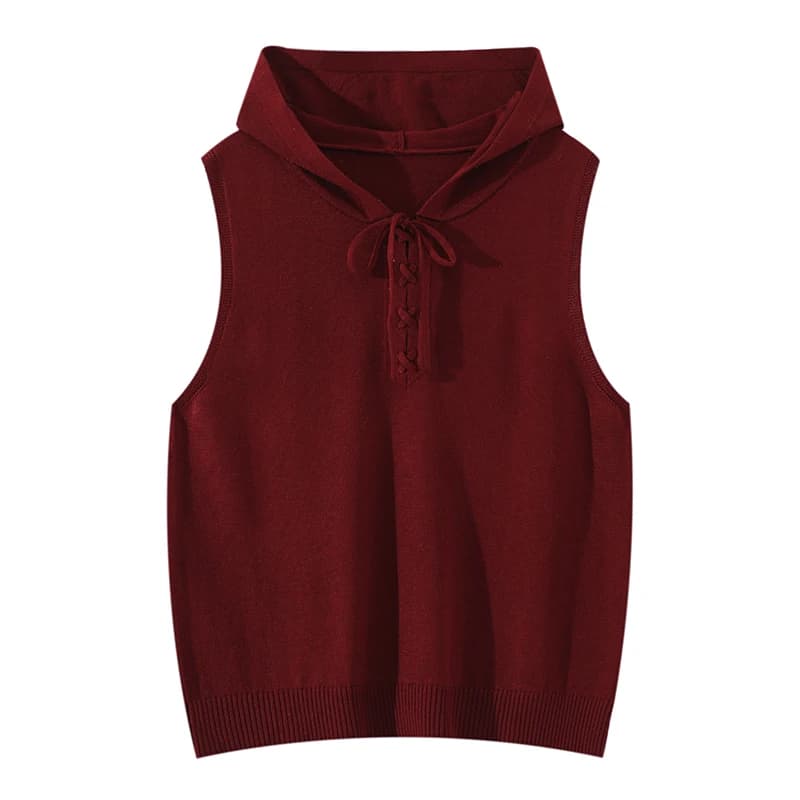 Gilet con Cappuccio Senza Maniche da Donna, in Maglia di Lyocell, Seta e Lana, con Laccetti, Morbido e Confortevole, per la Primavera
