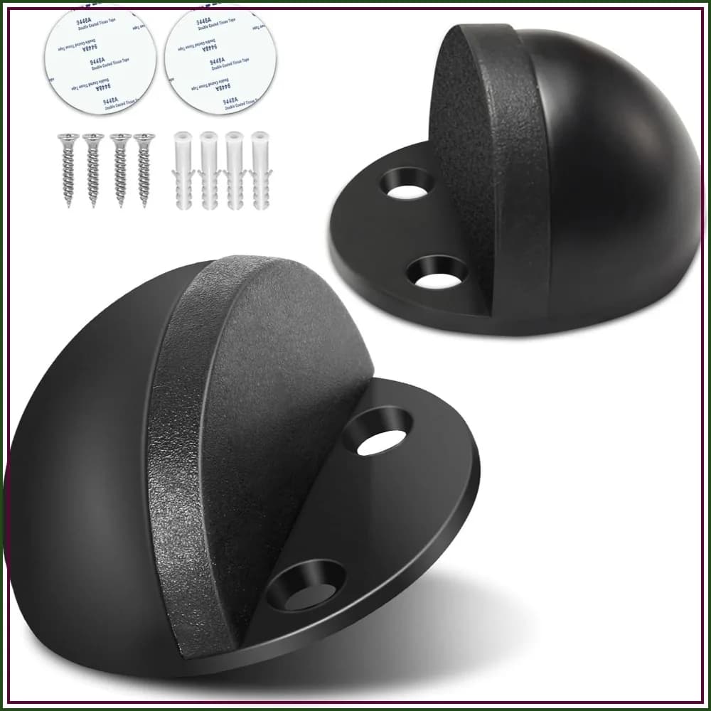 Adhesive Floor Door Stopper, Stainless Steel No Drill Door Stops, Wall Protector Rubber Bumper, 2 Pack Floor Mounted, Black