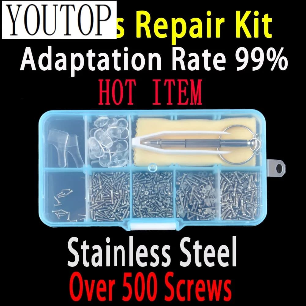 500 Eyeglasses Repair Kit Tool Set sunglasses screws Micro Nose Pads Screwdriver Ear Grips for Sunglasses repair tool Watch