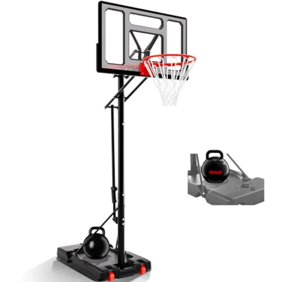 Canestro da basket portatile da esterno con tabellone in acrilico resistente agli urti da 40/44/48 pollici, altezza regolabile da 4,8 a 10 piedi, nero