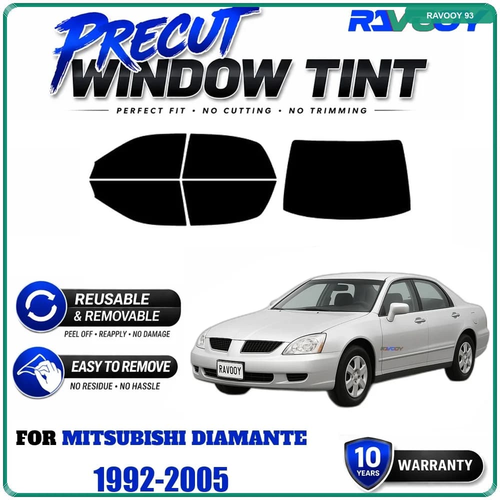 RAVOOY Precut Window Tint, Reusable Removable EPU Film, Custom Fit for Mitsubishi Diamante 1992-2005, UV Heat Protection