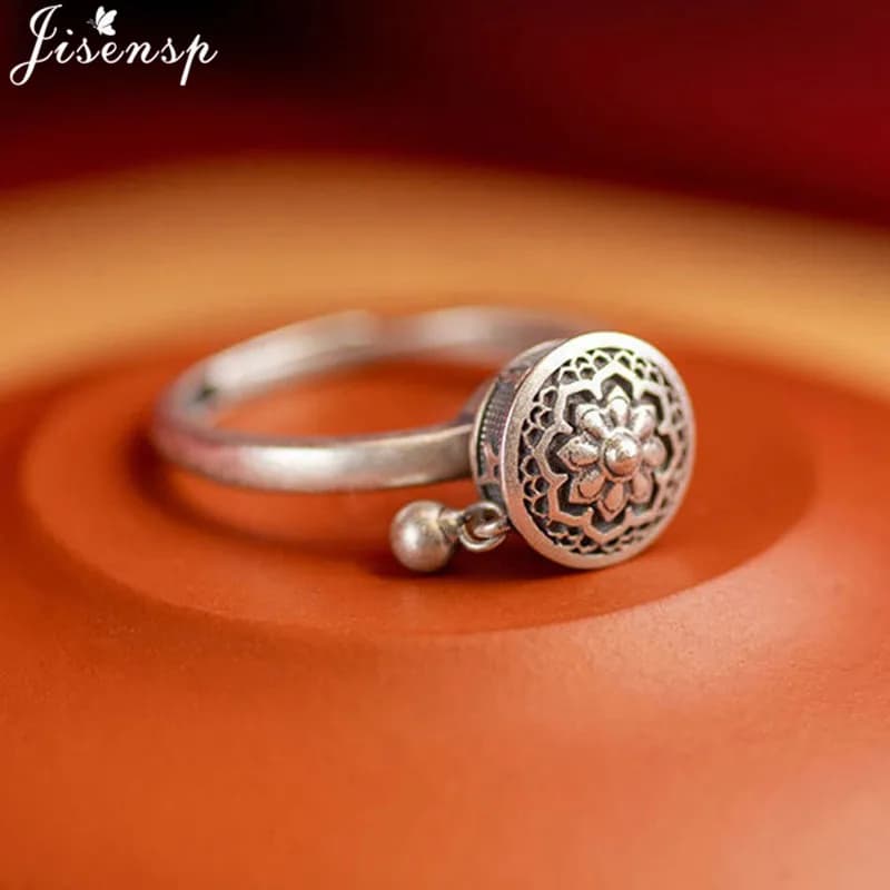 Jisensp Anelli Fidget con Fiore Mandala Vintage per Donne Ragazze Anello Spinner Impilabile Anelli Antistress Ansia Gioielli Regolabili