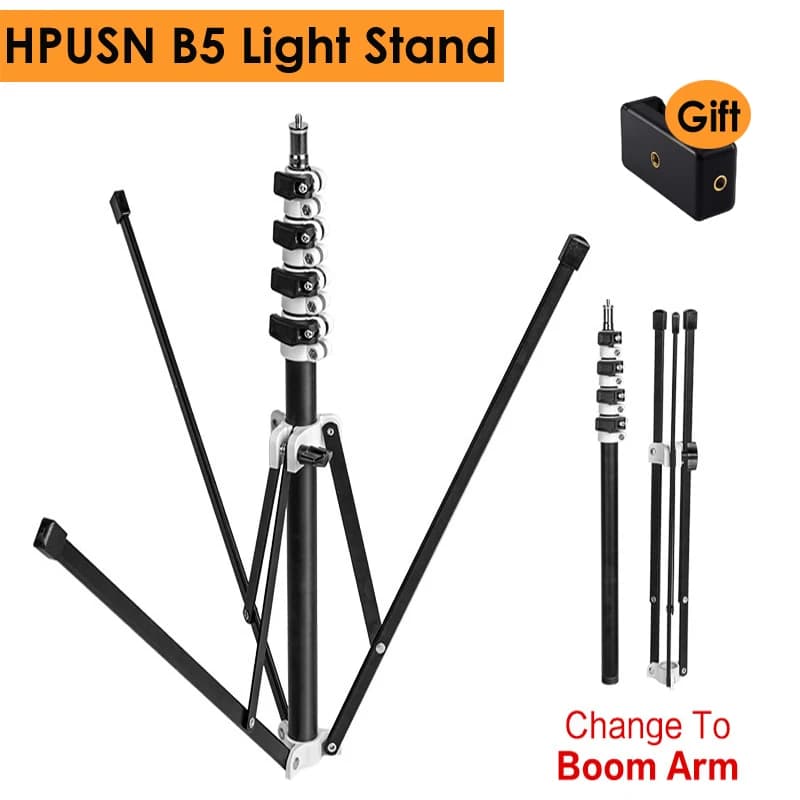 Supporto per luci pieghevole da 210 cm, treppiede portatile pieghevole da 6,9 piedi con braccio a 5 sezioni B5 per flash da studio, carico massimo 3 kg