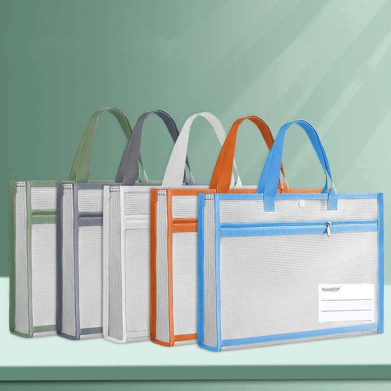 [Spagiosa organizzatore] Cartelle tascabili A4 Borsa portaoggetti per file in rete a doppio strato allargata con manico Borsa per file trasparente di grande capacità