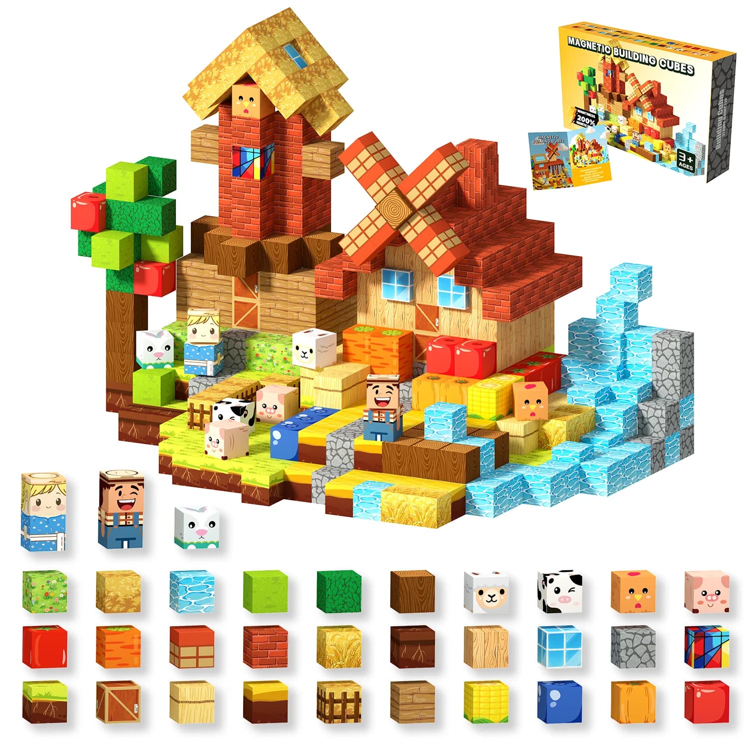 Set di Piastrelle Magnetiche Dream Farm, 150 Pezzi, Giocattoli STEM Montessori per Bambini e Bambine dai 3 agli 8 Anni Blocchi da costruzione per gioco creativo e sensoriale