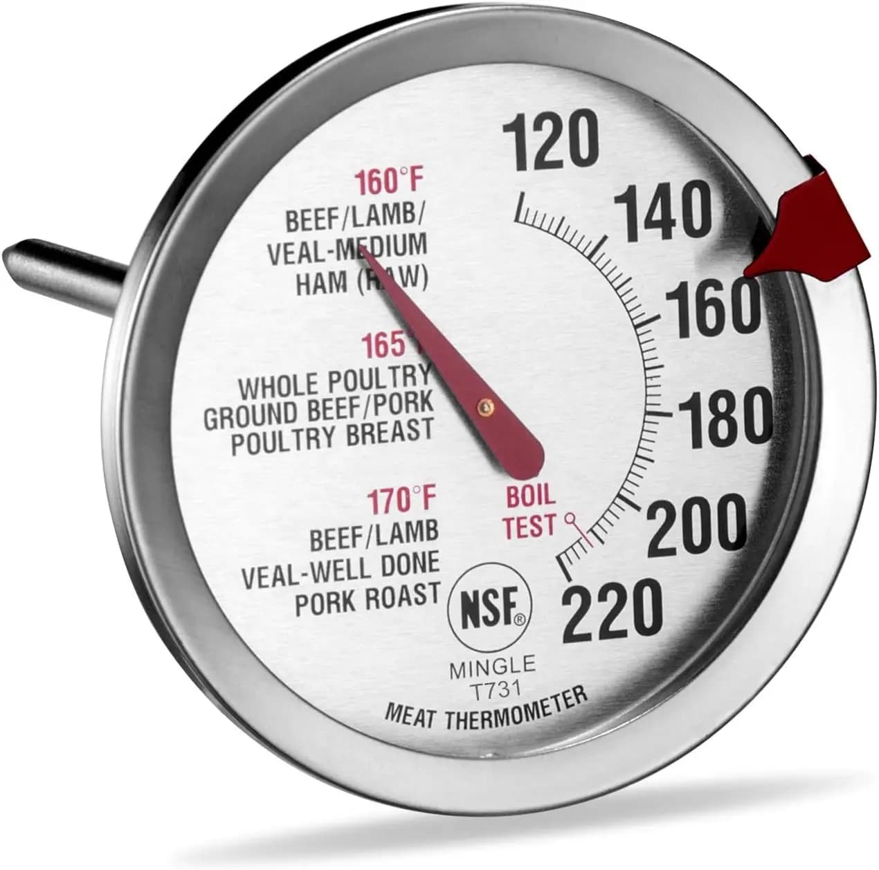Termometro per carne da forno grande da 2,5 pollici, termometro per barbecue in acciaio inossidabile con quadrante di facile lettura e indicatore di temperatura.