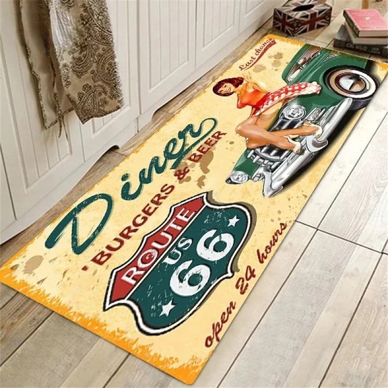 Tappetino da cucina con design Route 66, tappetino per ingresso, tappeto per soggiorno, camera da letto, tappetino antiscivolo per bagno, tappetino per la casa, decorazione per la casa