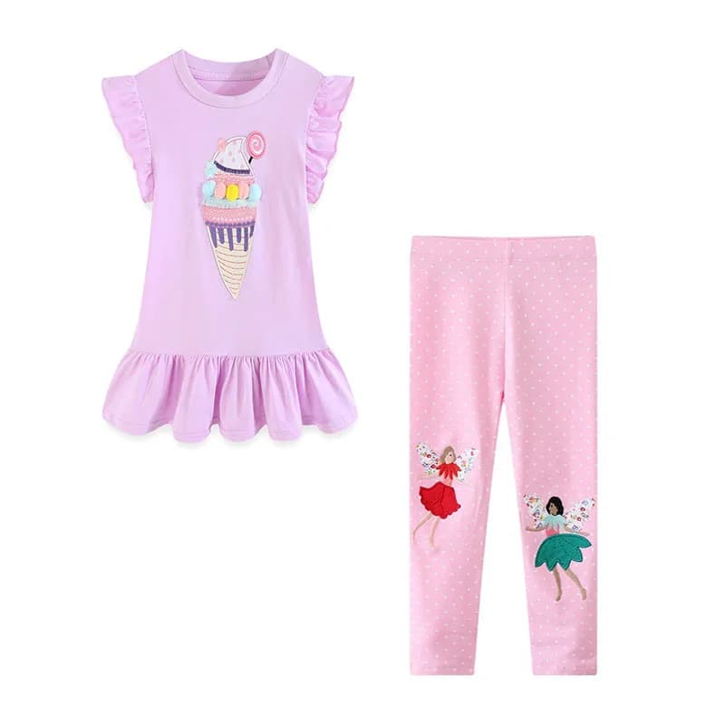 Metri da salto 2 pezzi Abiti + Leggings Gelato Set di abbigliamento per bambini per l'estate 2 pezzi Completi per bambini Set di vestiti per bambini