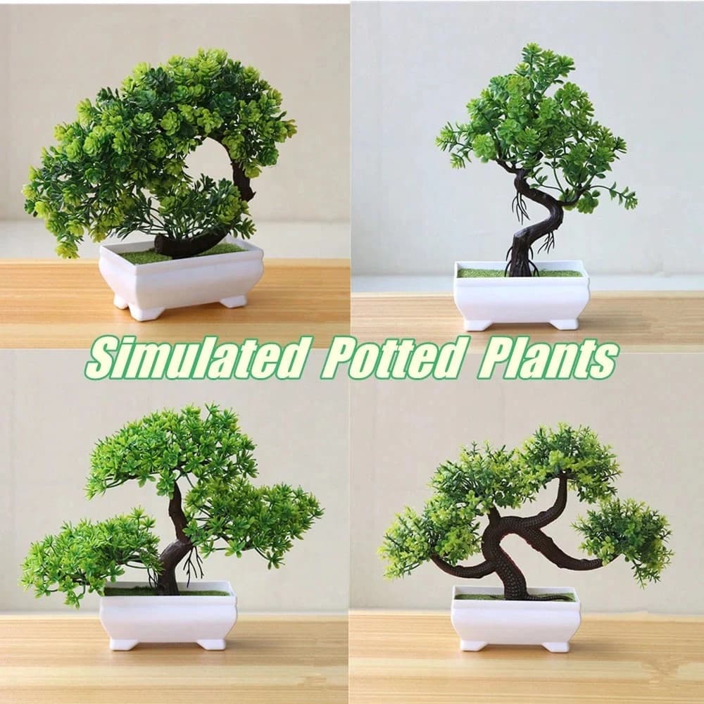 Artificial bonsai tree Uflower, fake pot plants, small plastic green trees for home office furniture, birthday wedding gift