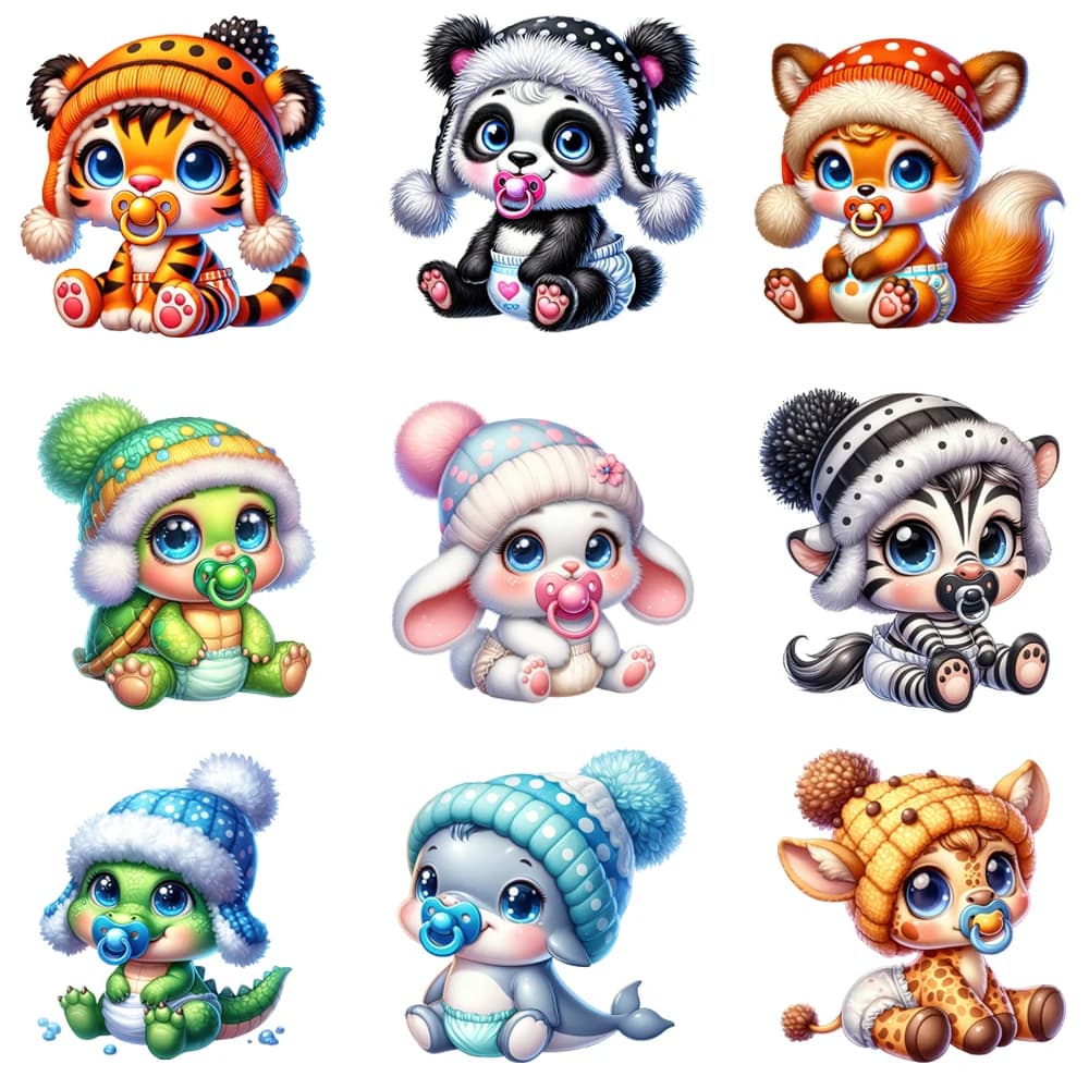 15 cm Bambini Ciuccio Animale Tigre Panda Orso Ferro Su Adesivi Trasferimento Fai Da Te DTF Adesivo Trasferimento di Calore T-shirt Vestiti Stampa Decalcomanie