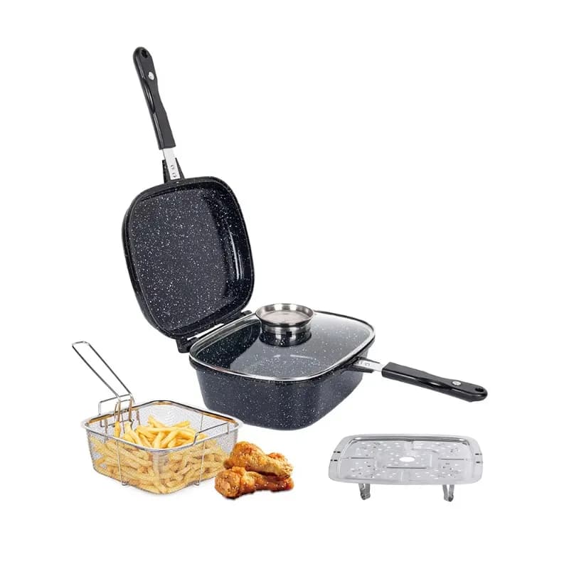 Set di pentole per padella doppia in marmo antiaderente da 30 cm Set di pentole da cucina in ceramica pressofusa in alluminio pressofuso