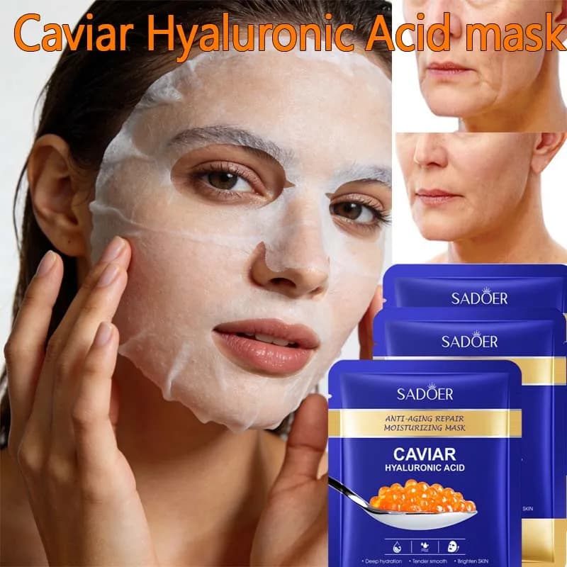 Hydrating Face Masks at Cavial and Hyaluronic Acid, Lifting Effect and Rassodante, Scraper and Hydrating for Skin Care
