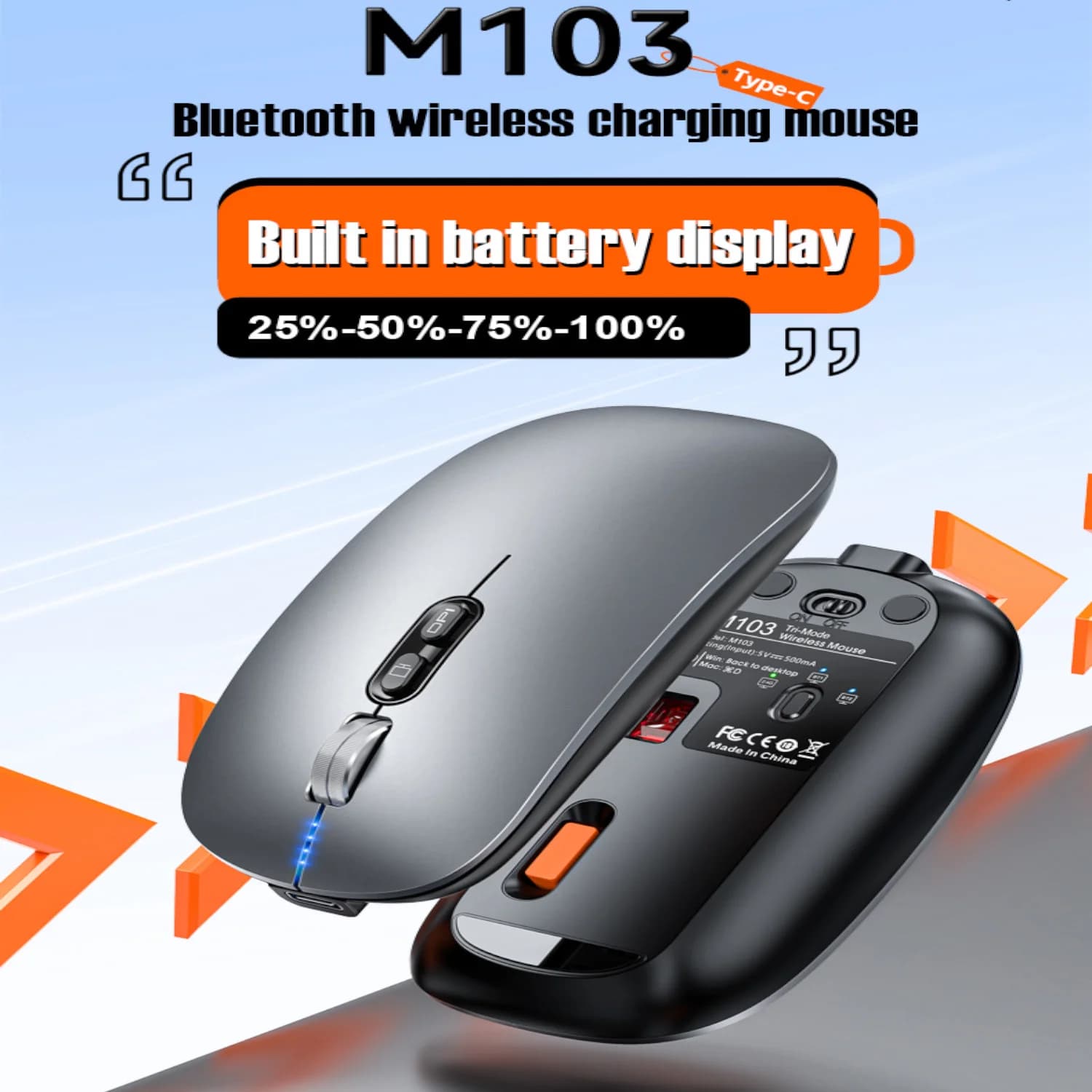 FMOUSE M103 Bluetooth wireless mouse dual-mode mute rechargeable 1600DPI desktop laptop universal