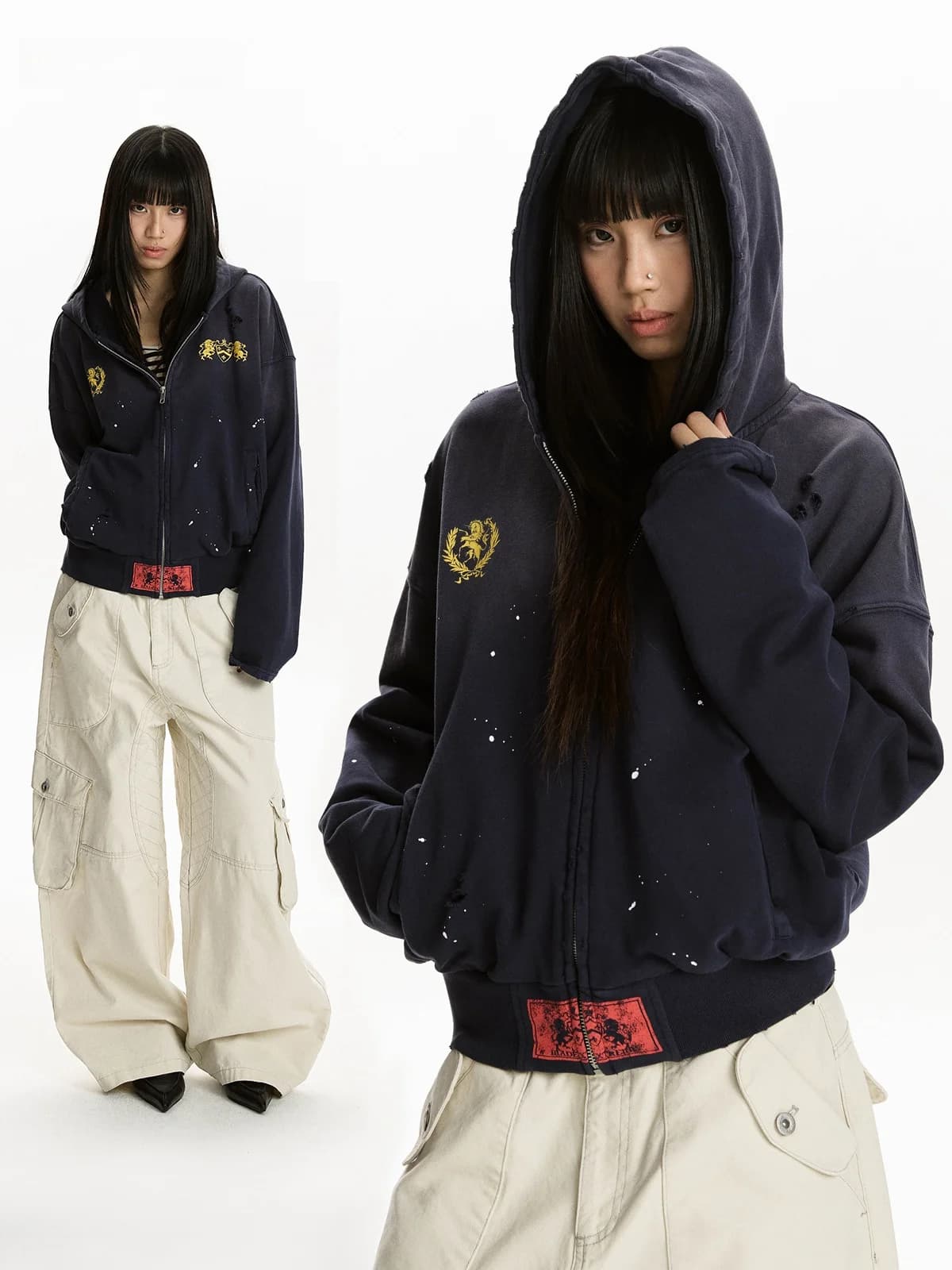 Women's Spring Jacket with Printed Design, Cotton, Long Sleeves, Closure with Hinge