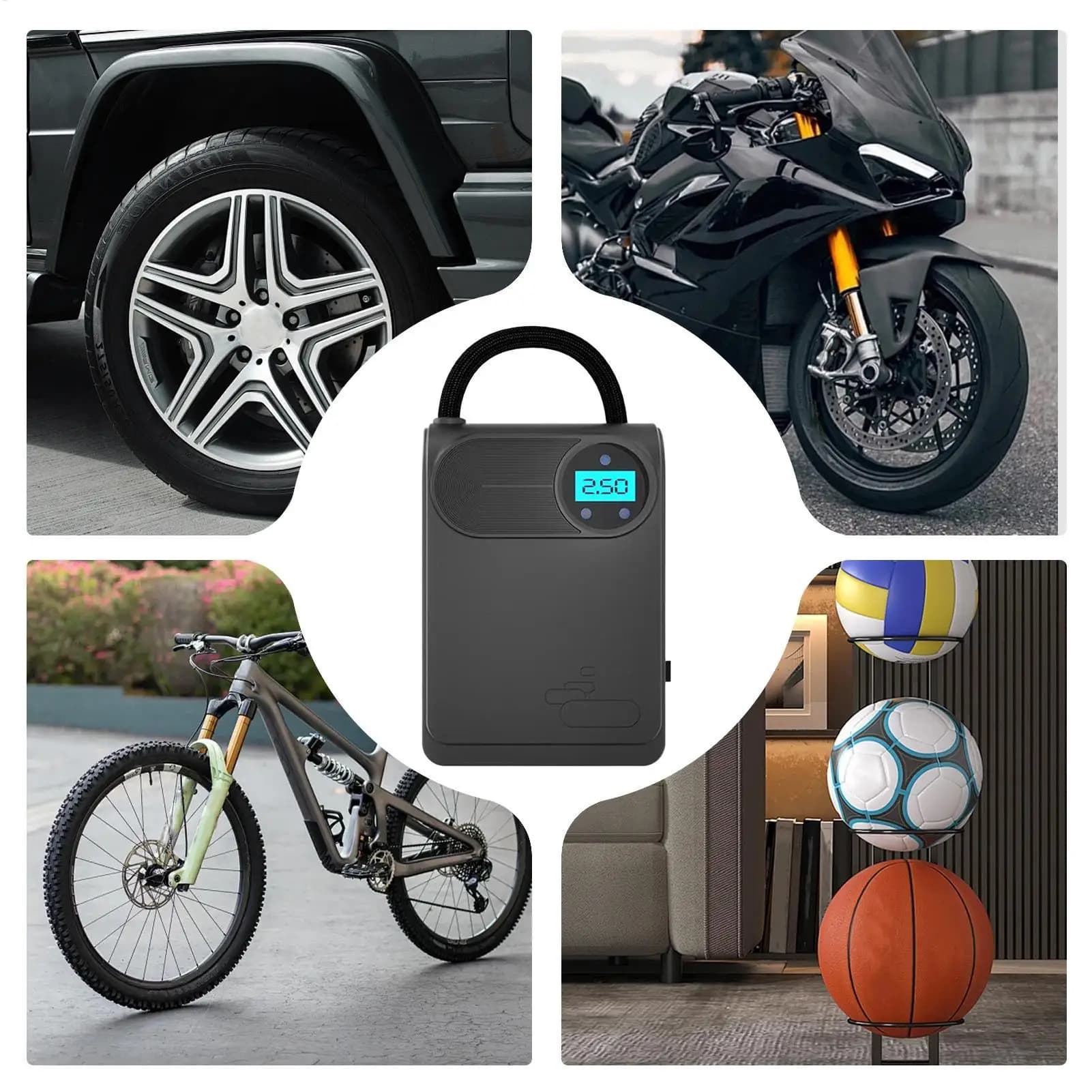 Pompa d'aria per pneumatici per auto Spegnimento automatico portatile cablato Strumento di gonfiaggio automobilistico Pompa d'aria per auto per motocicli Bici Bicicletta