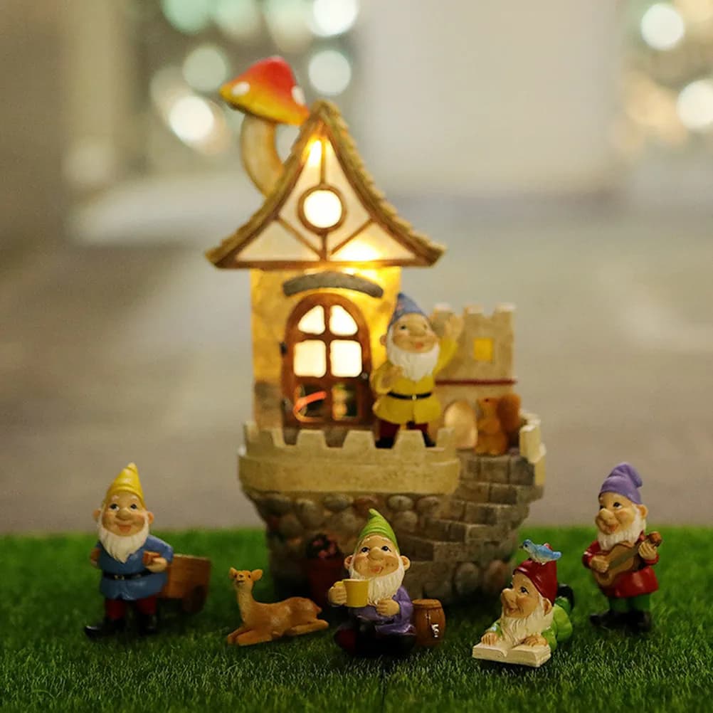 Decorazione Solare per Giardino, Ornamento per Esterni, Patio, Prato, Luce Notturna a Energia Solare, Casa delle Fate Illuminata, Pezzo d'Arte Luminosa