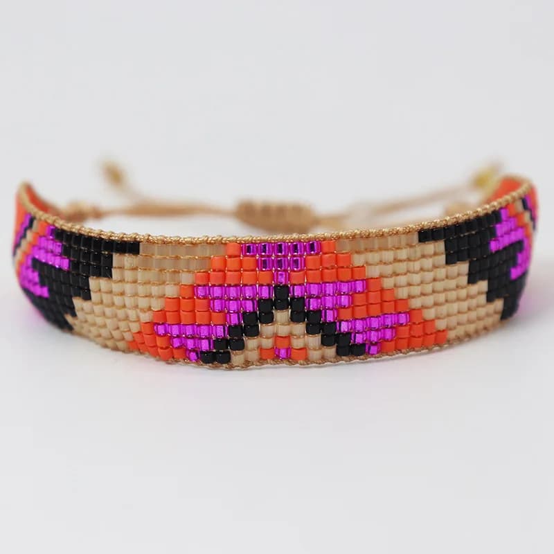 Set di braccialetti con perline di riso alla moda femminile della Boemia, braccialetti con perline a forma di freccia, design geometrico, colore sfumato