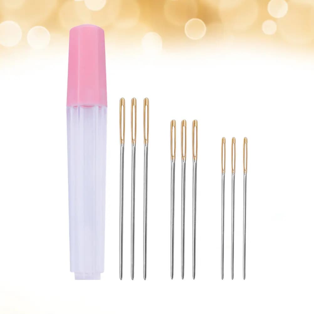 Set di 9 Aghi da Cucito Dorati con Testa Rotonda e Occhiello Grande, in Acciaio Inossidabile, Punta Smussata, per Cucito, Punto Croce e Lavoro a Maglia, 5,3 cm