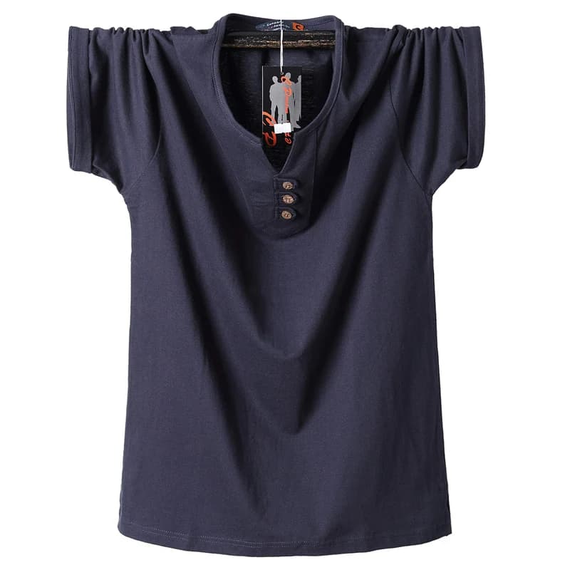 2025 Estate Uomo T Shirt Bottone Slim Fit Moda Cotone Manica corta T-shirt da uomo Scollo a V T-shirt casual Solid 6xl 7xl 8xl Tee Top