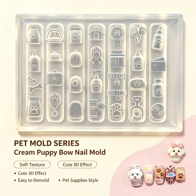 Cute Cream Style Puppy Pet‑Themed Silicone Mold, Cat Dog Paw Grooming Tools 3D Nail Decoration Mold
