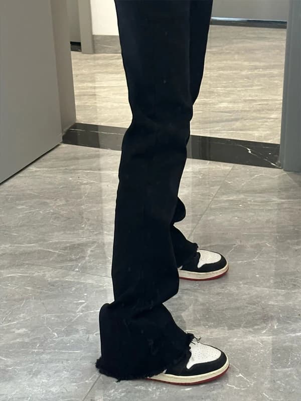 Jeans American Vibe a gamba dritta da uomo, slim fit, bootcut, neri, in denim lavato, di tendenza, stile high street, per giovani, estivi