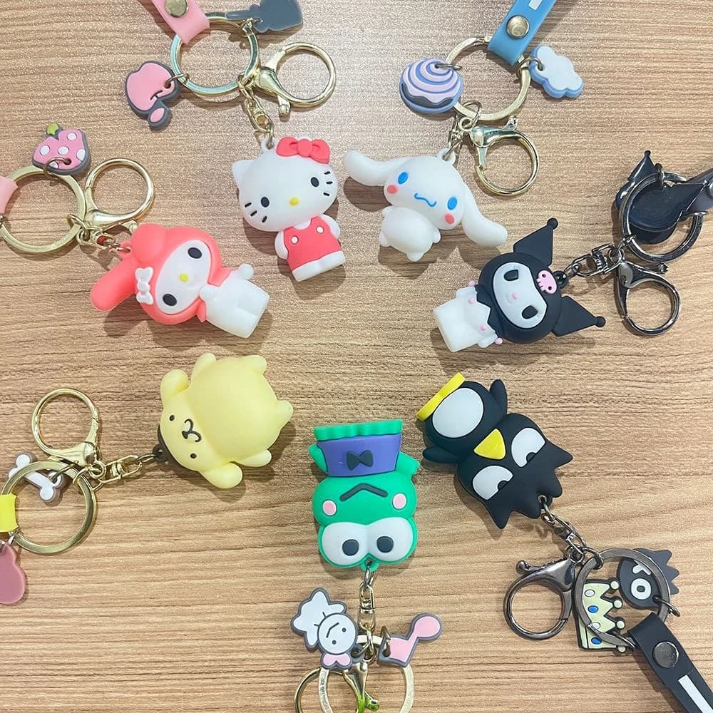 Set di 7 Portachiavi 3D Sanrio Kuromi My Melody Pudding Pop, Accessori Fai-da-Te per Zaini